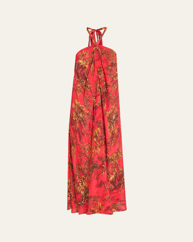 Geneva Red Jungle Halter Maxi Dress
