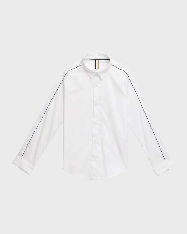 Boy's Mini Me Poplin Button-Front Dress Shirt, Size 4-16