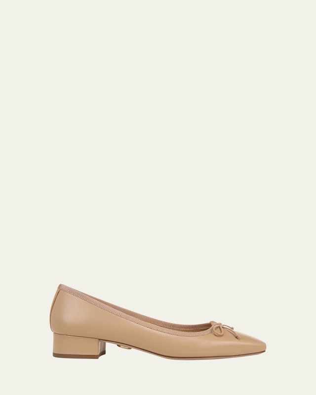 Cecile Leather Bow Ballerina Pumps