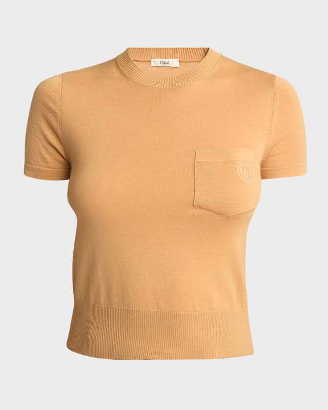Wool Knit Short-Sleeve Sweater