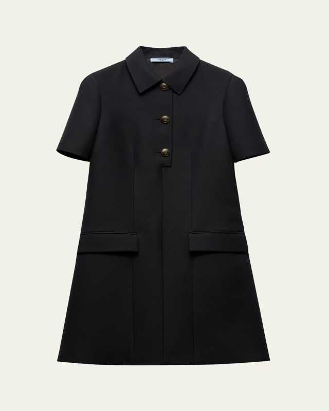 Twill Weave Mini A-Line Wool Dress