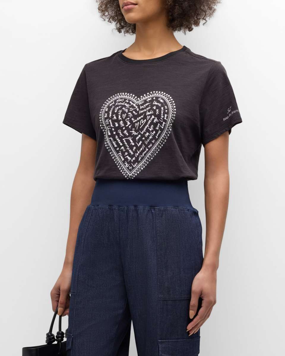 Rhinestone Love Letter Heart Short-Sleeve T-Shirt