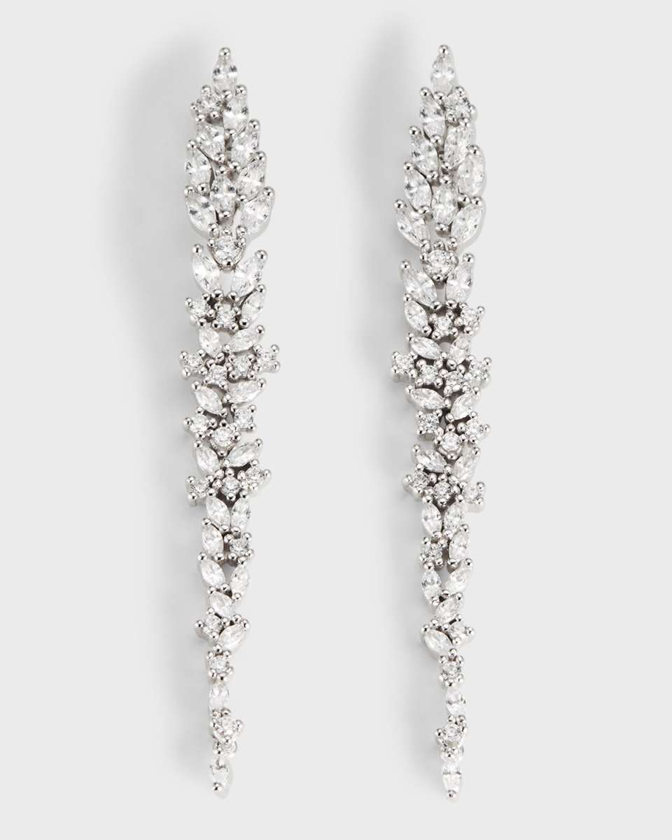Leafy Cubic Zirconia Linear Drop Earrings