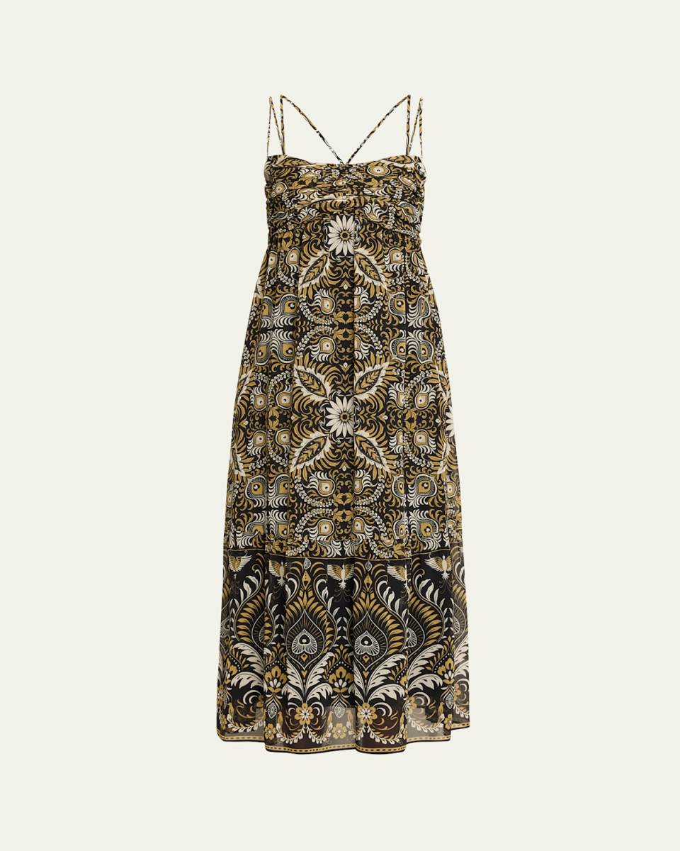 Arya Pleated Floral-Print Midi Dress