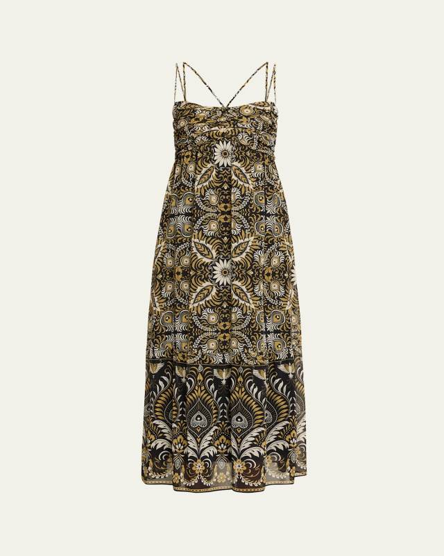 Arya Pleated Floral-Print Midi Dress
