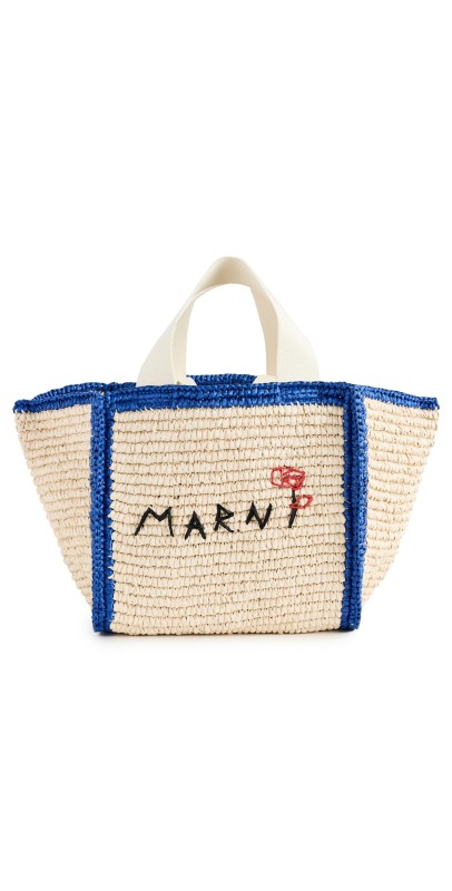 Marni Small Shopping Bag Ecru/Blu/Natural
