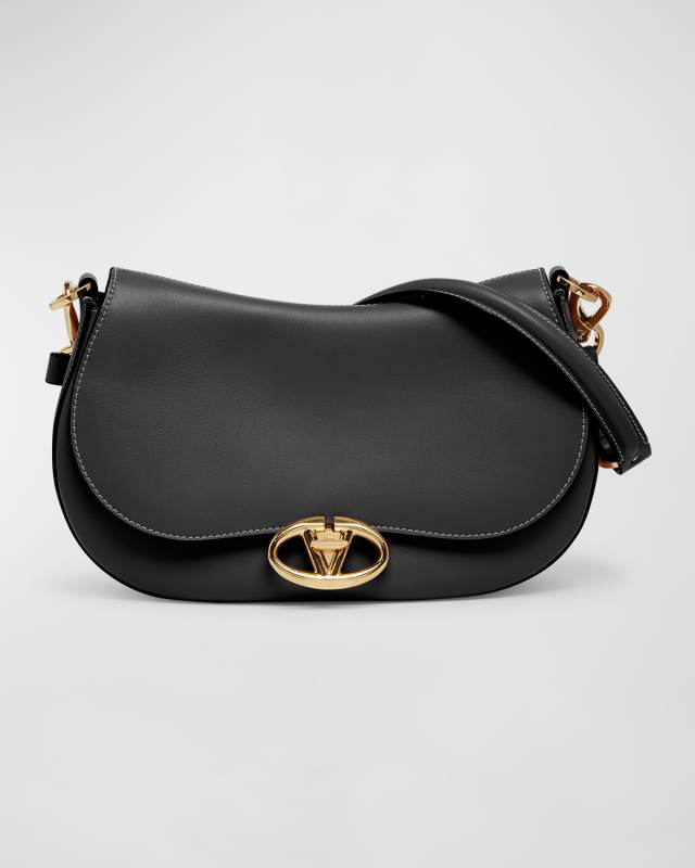 VLOGO Large Flap Leather Shoulder Bag
