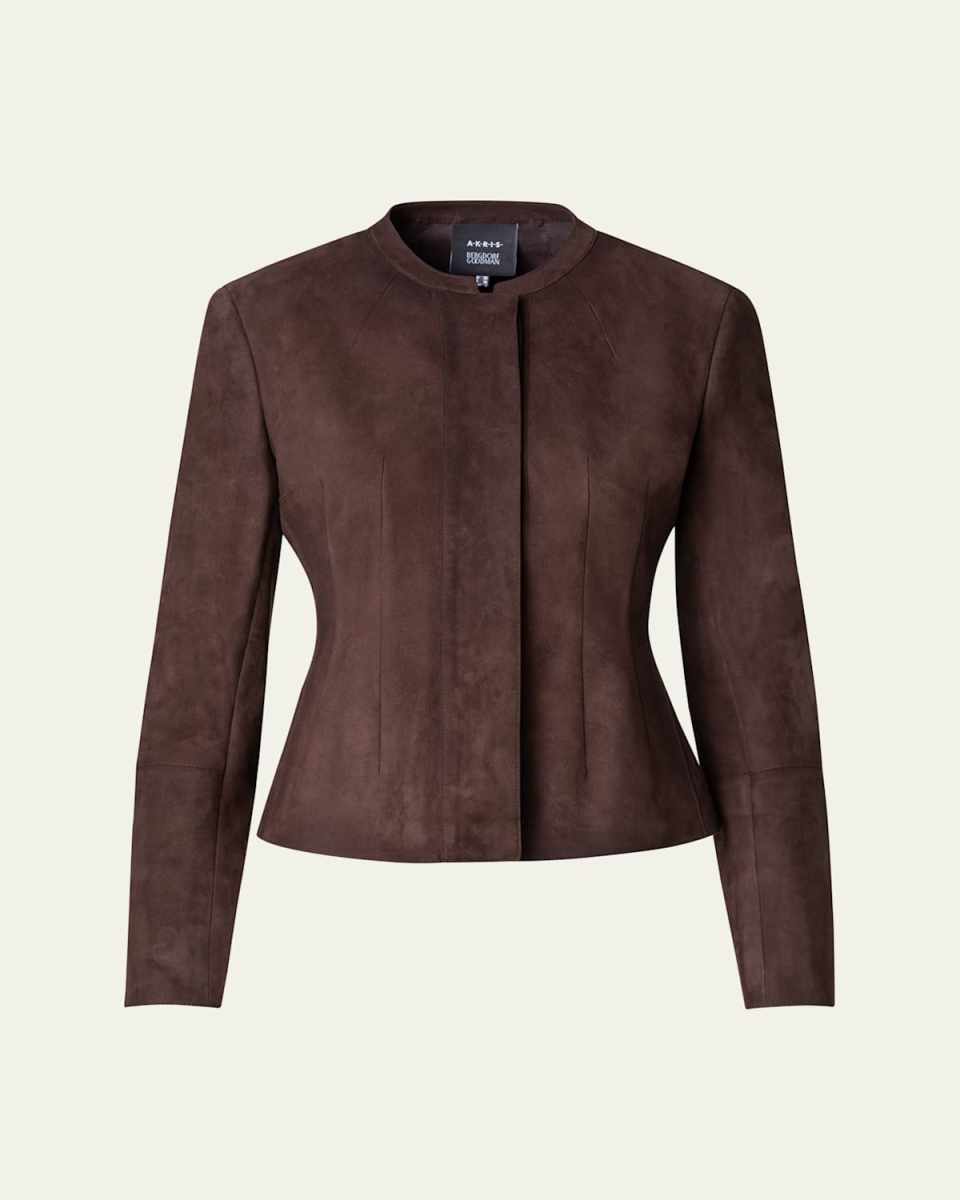 Aniella Suede Fitted Jacket, Brown