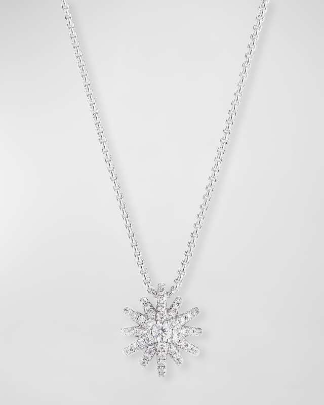 Starburst Pendant 18k White Gold Diamond Pave Necklace