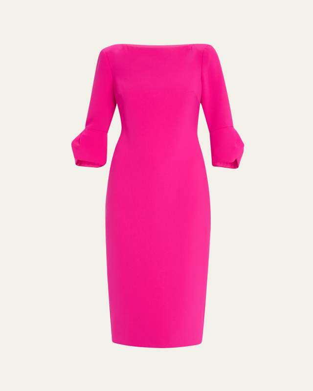 Pleated-Sleeve Midi Sheath Dress