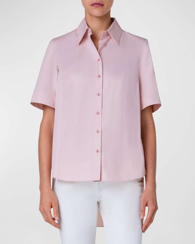 High-Low Cotton Poplin Collared Shirt