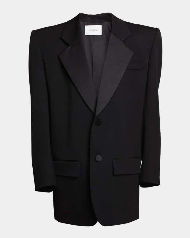 Satin-Lapel Oversized Single-Breasted Jacket