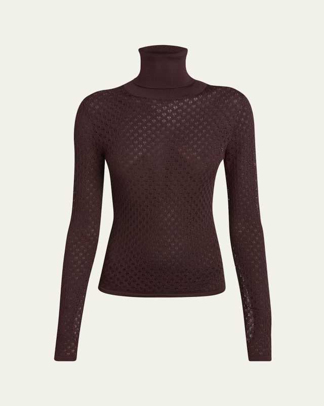 Viscose Lace Knit Turtleneck Top