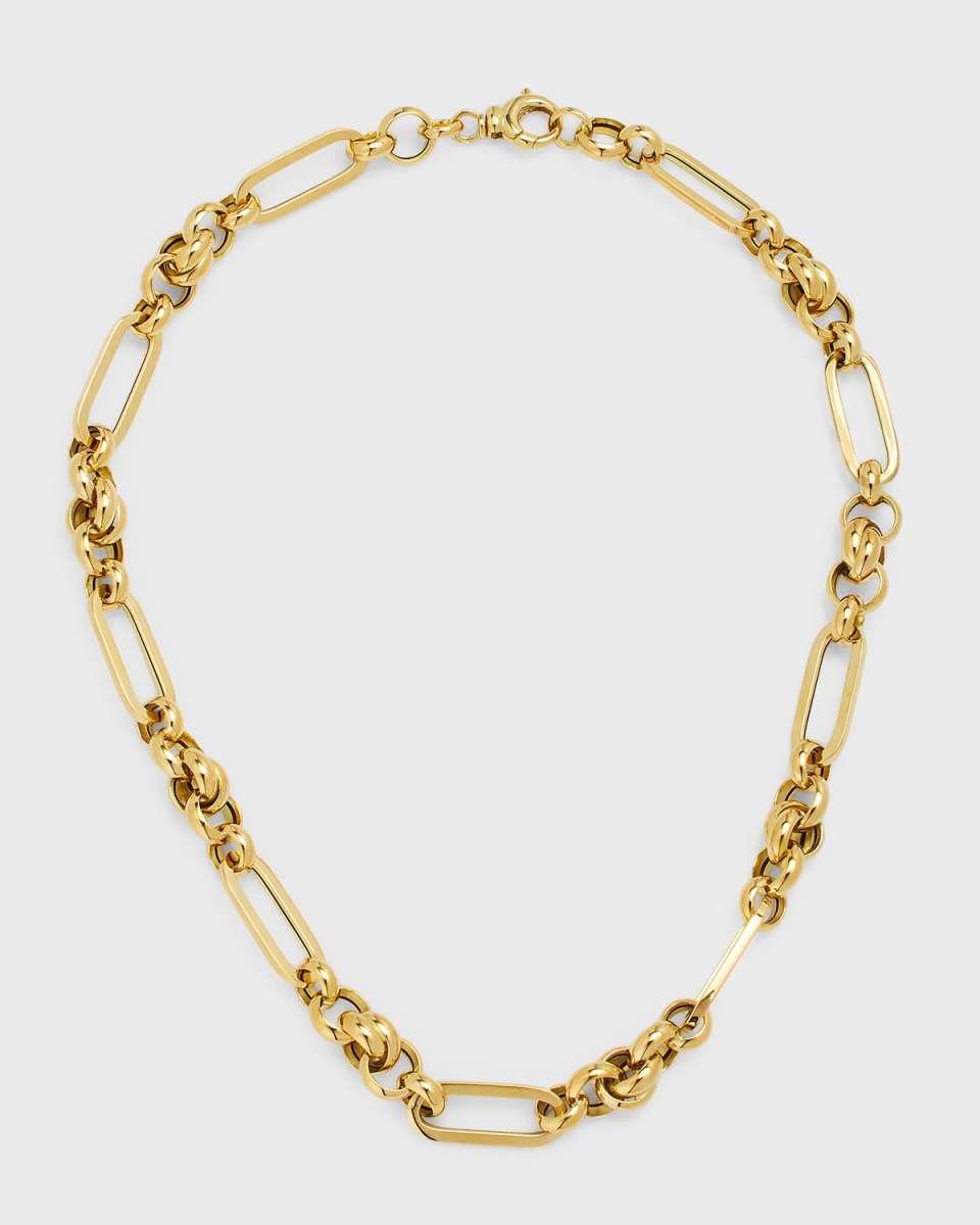 18K Yellow Gold Alternating Paper Clip Chain Necklace