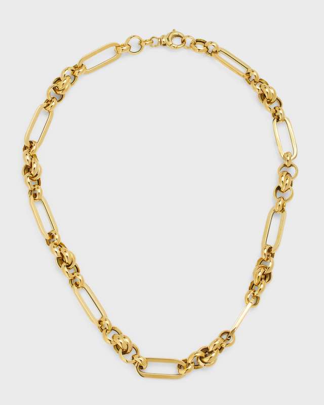 18K Yellow Gold Alternating Paper Clip Chain Necklace