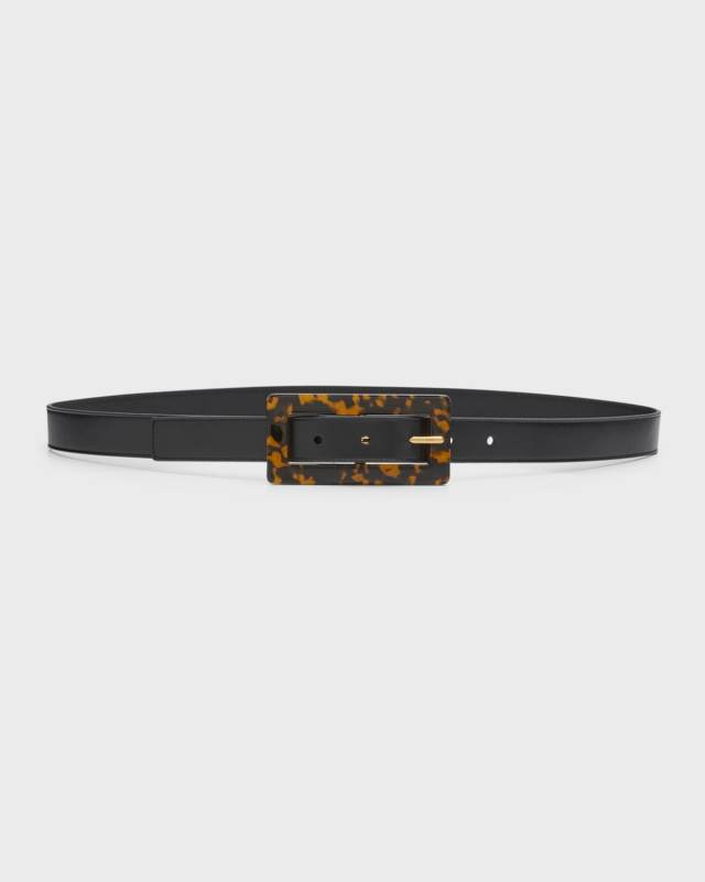 Smooth Leather Belt With Rectangular Buckle