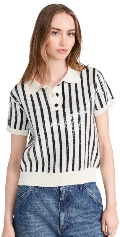 MSGM Maglia Sequin Polo Sweater White/Black
