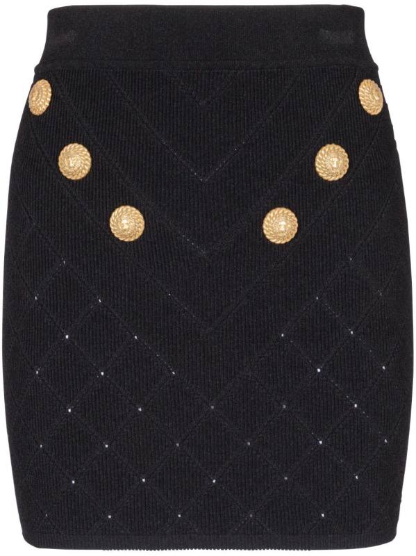 6-Button fine-knit mini skirt