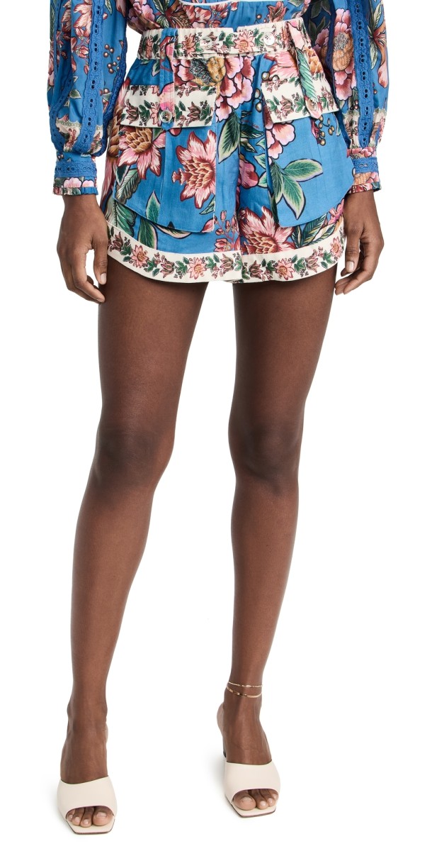 FARM Rio Wonderful Bouquet Blue Linen Shorts Wonderful Bouquet Blue