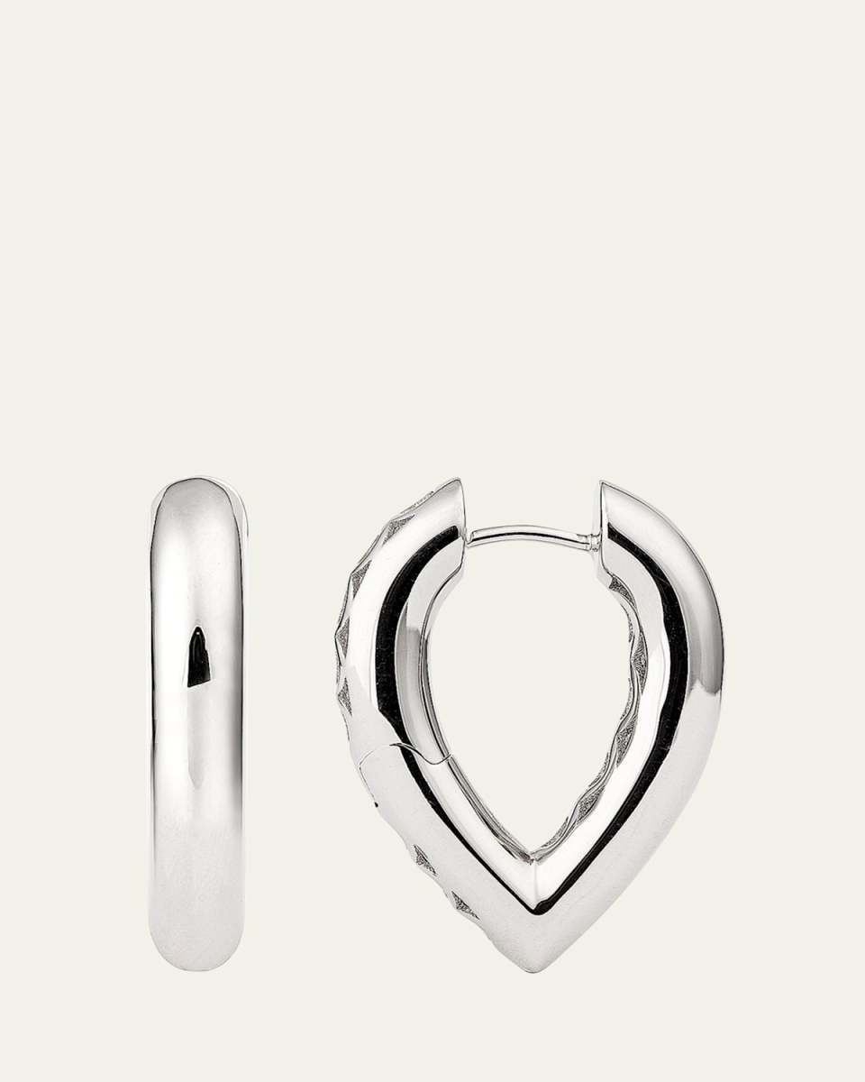 18k White Gold Drop Link Earrings, 25 mm
