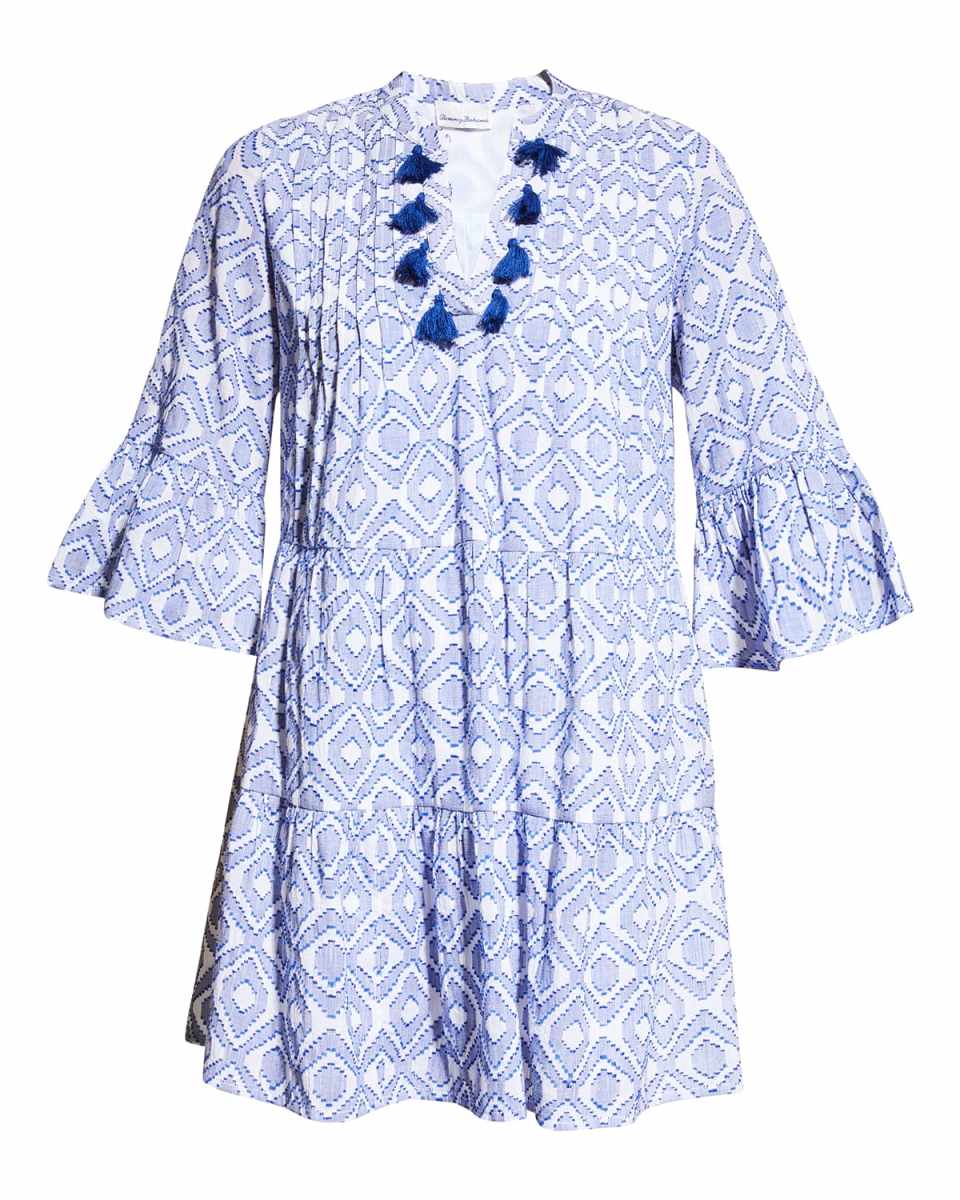 Diamond Clip Tiered Jacquard Mini Dress