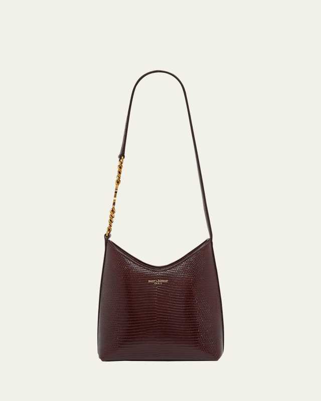 Mini Shoulder Bag in Shiny Lizard-Embossed Leather
