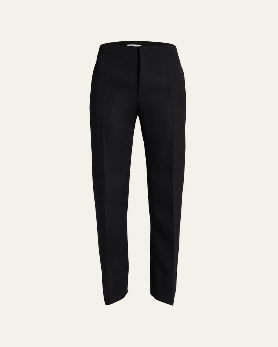 Curved-Shape Compact Wool Trousers