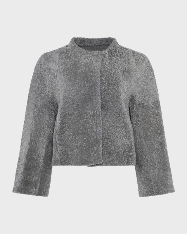 Reversible Collarless Shearling Lamb Jacket