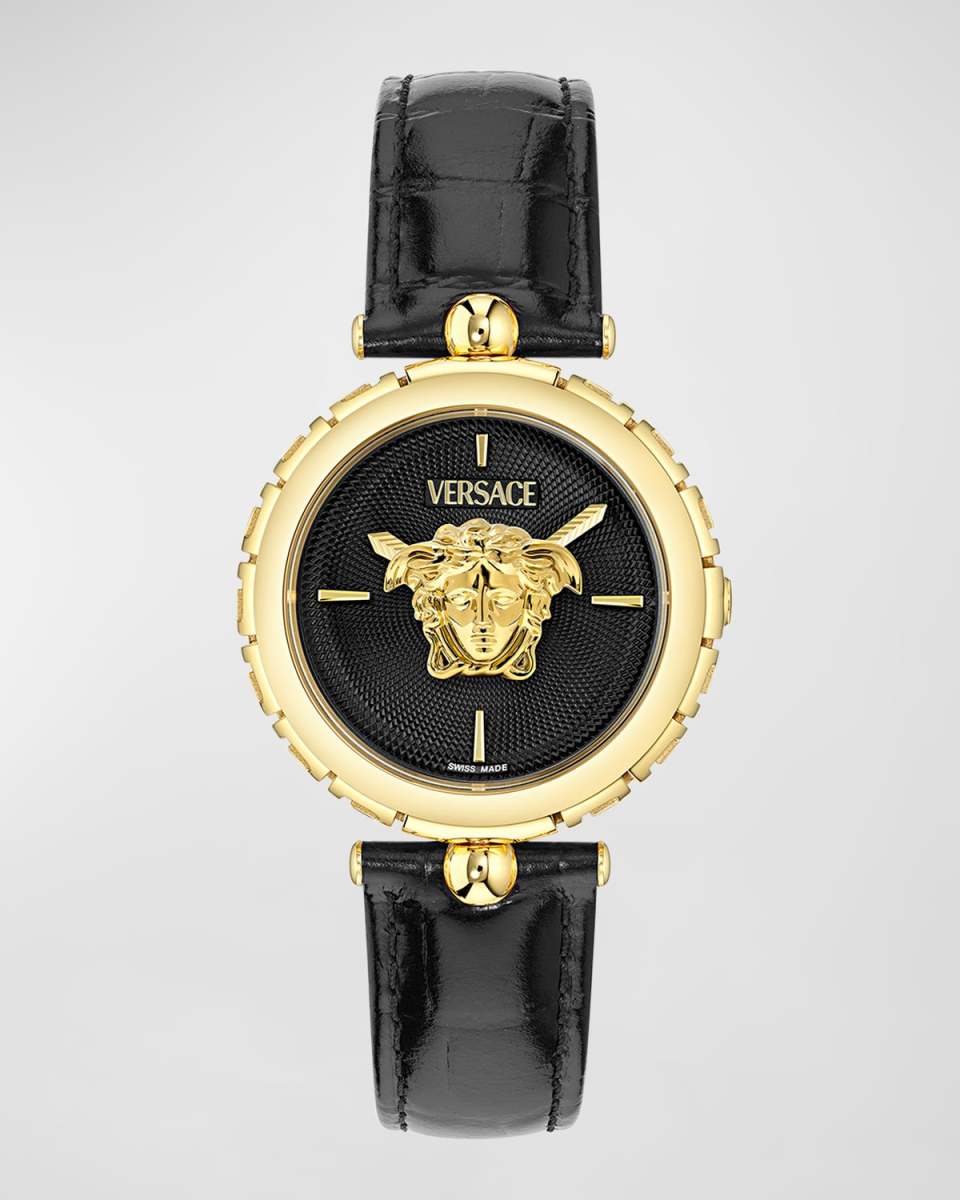 38mm Medusa Heritage Watch with Leather Strap, Black