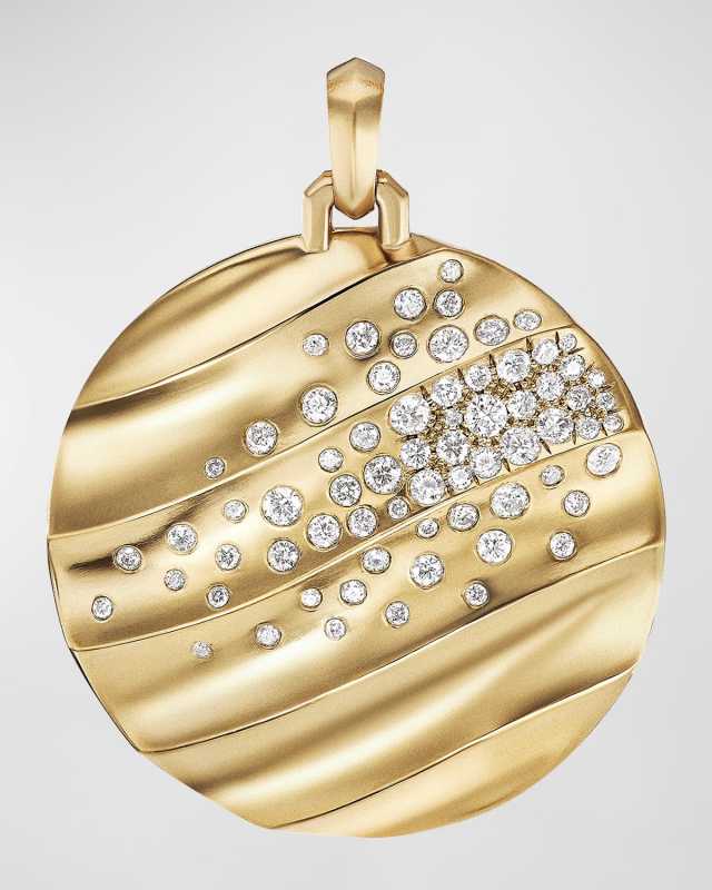 Cable Edge Pendant with Diamonds in 18K Gold, 37mm