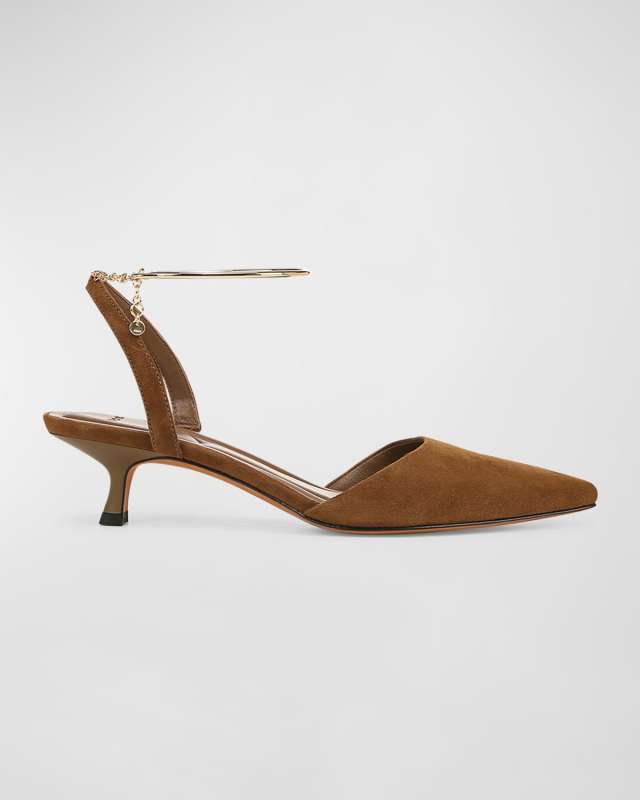 Suede Ankle-Chain Slingback Pumps