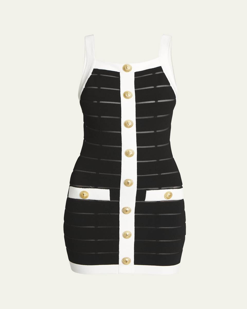 Sheer Panel Buttoned Tank Mini Dress