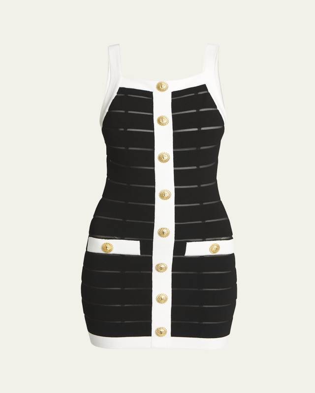 Sheer Panel Buttoned Tank Mini Dress