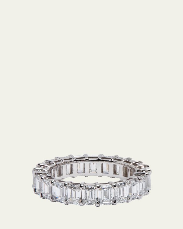 14K White Gold Emerald-Cut Lab Grown Diamond Eternity Band