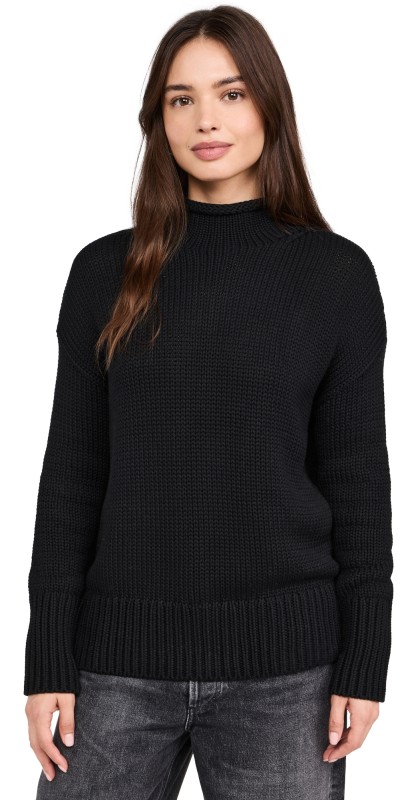 La Ligne Mock Neck Solid Marina Sweater Black