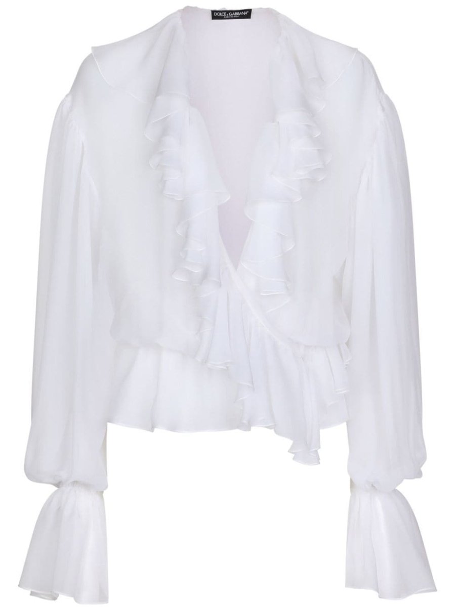ruffled-trim silk cropped blouse