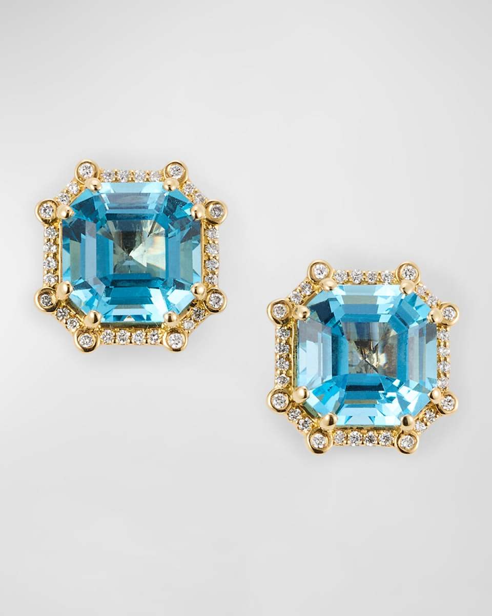 Gossip 18K Yellow Gold Blue Topaz and Diamond Stud Earrings