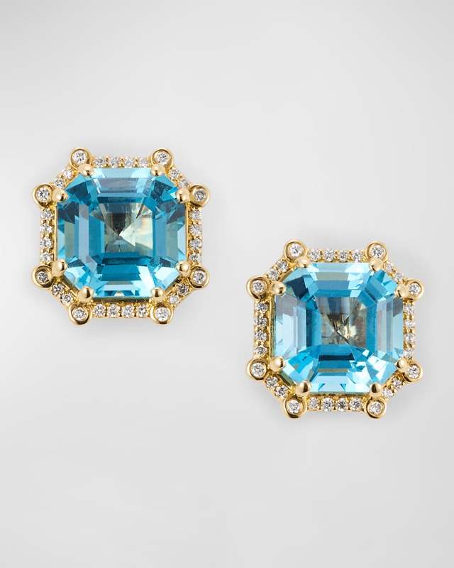 Gossip 18K Yellow Gold Blue Topaz and Diamond Stud Earrings
