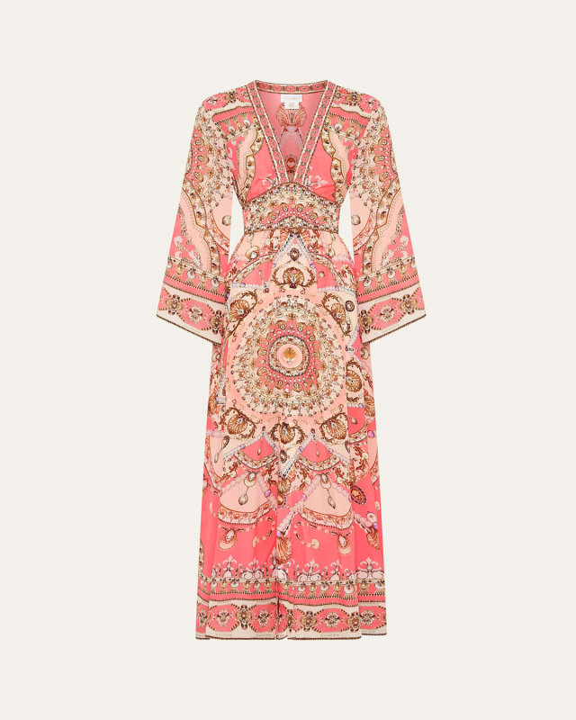 Shell Games Kimono-Sleeve Maxi Dress Coverup