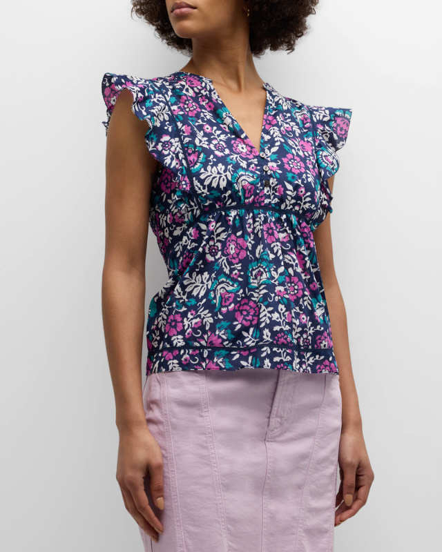 Misha Floral Flutter-Sleeve Blouse