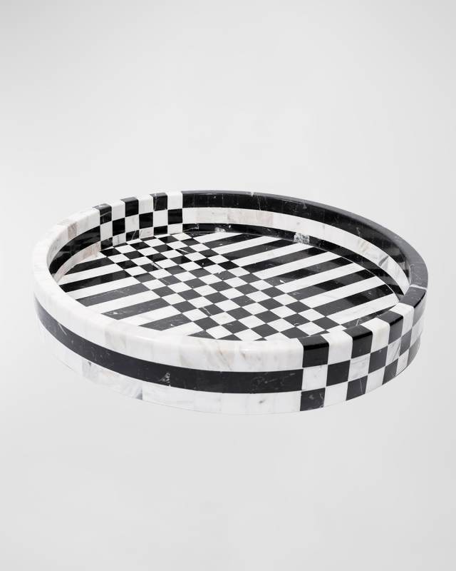 Large Round Checkered & Striped Tray