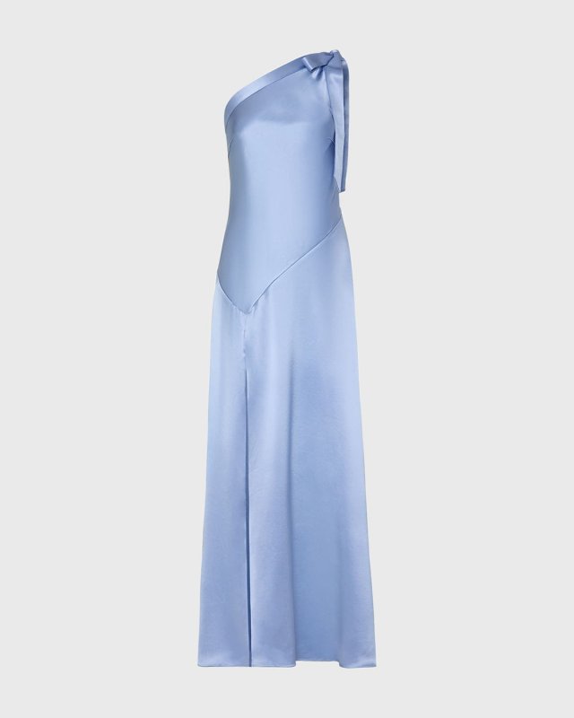 Eleni One-Shoulder Open Back Satin Maxi Dress