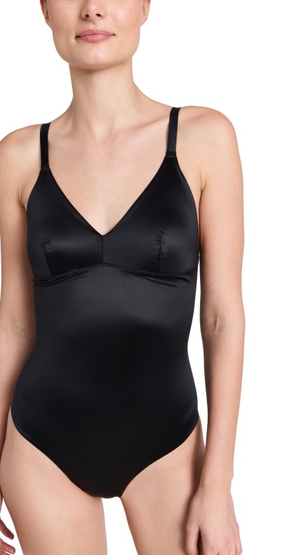 SPANX Shaping Satin Thong Bodysuit Very Black