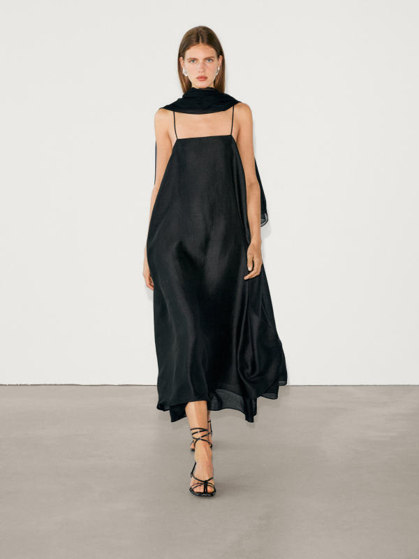 Massimo Dutti STRAPPY RAMIE MIDI DRESS