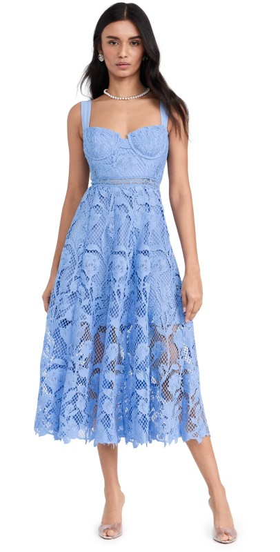Self Portrait Blue Lace Midi Dress Blue