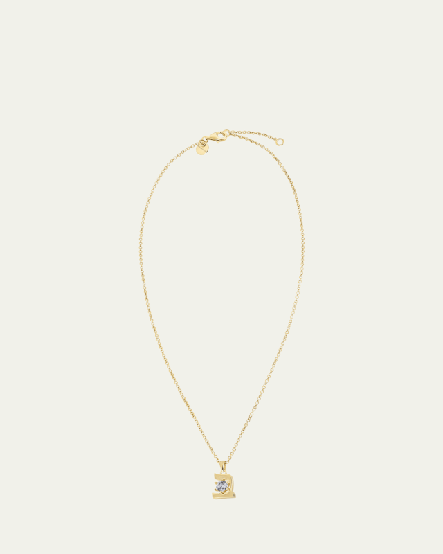 18K Gold Hebrew BET Gray Spinel Initial Necklace, 18"L