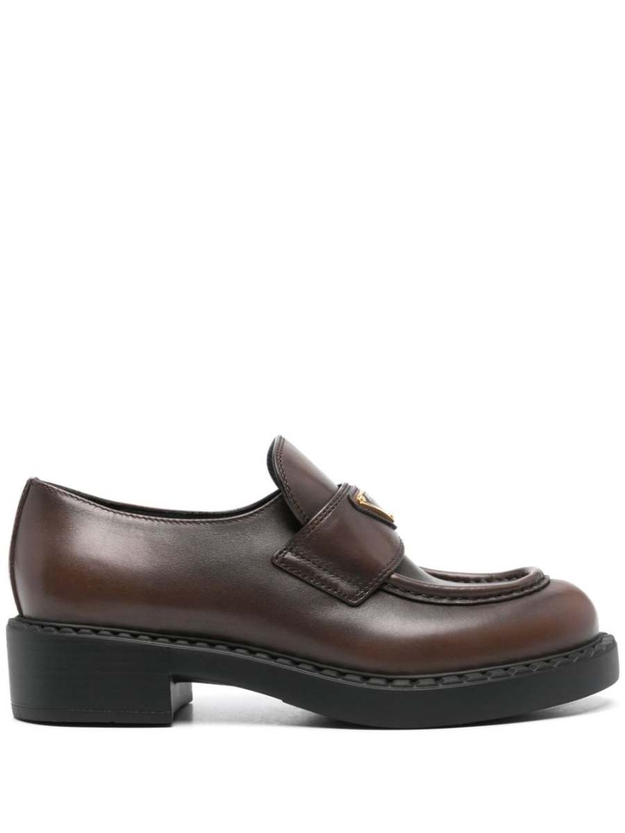 triangle-logo leather loafers