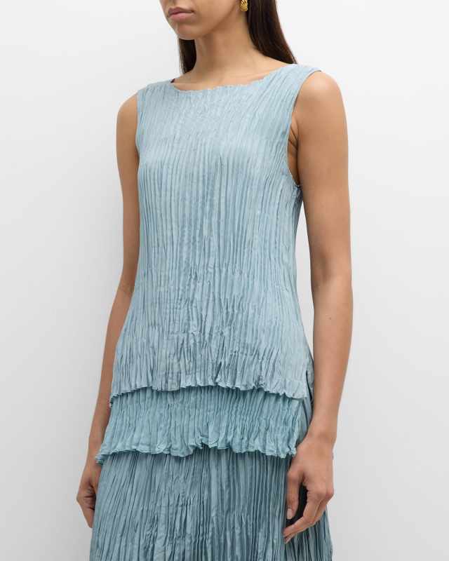 Sleeveless Pleated Tiered Silk Tunic