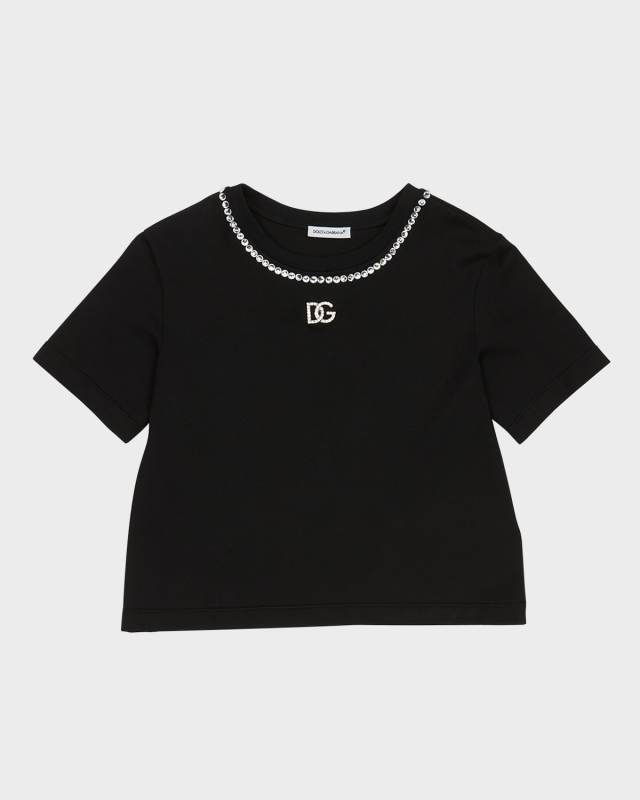 Girl's Embellished Interlocked Logo-Print T-Shirt, Size 8-