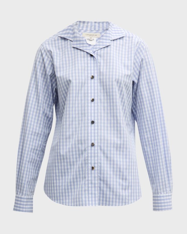 Check-Print Button-Down Cotton Blouse